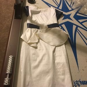 Custom designer white and navy blue peplum dress